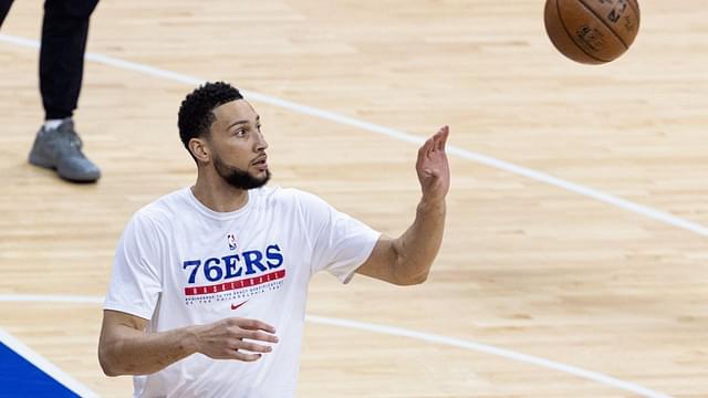 “Ben Simmons shot 50% on a mini-hoop": Sixers star hilariously flexes offseason workout while bricking a free throw then proceeding to drain one on a mini-hoop