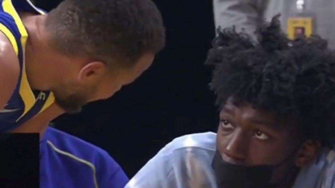 "James Wiseman, when you come back, you gotta do things like that!": Warriors' Stephen Curry seen showing the sophomore big the ropes mid-game against the Thunder