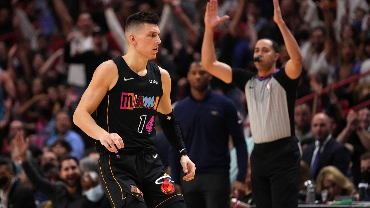 “Tyler Herro really did his best Stephen Curry impersonation”: NBA Twitter left stunned as the Heat guard unintentionally knocks down a half-court shot meant to be a lob for Jimmy Butler