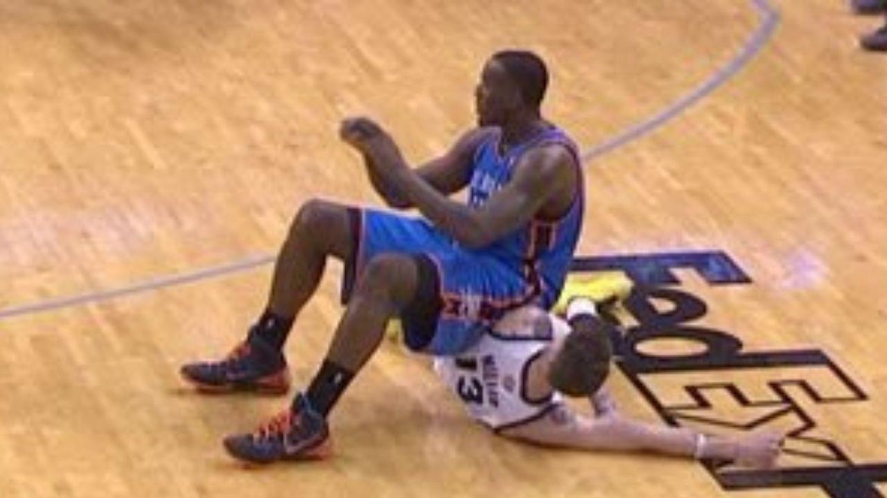 "Kendrick Perkins announces his availability for a ten-day contract, sharing a throwback image of him sitting on Mike Miller": When Big Perk used the former Grizzlies player as a chair
