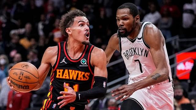 "STOP AND SAY PAUSE, KEVIN DURANT!": NBA Twitter explodes as the Nets star gets weirdly intimate with Trae Young in victory vs Hawks