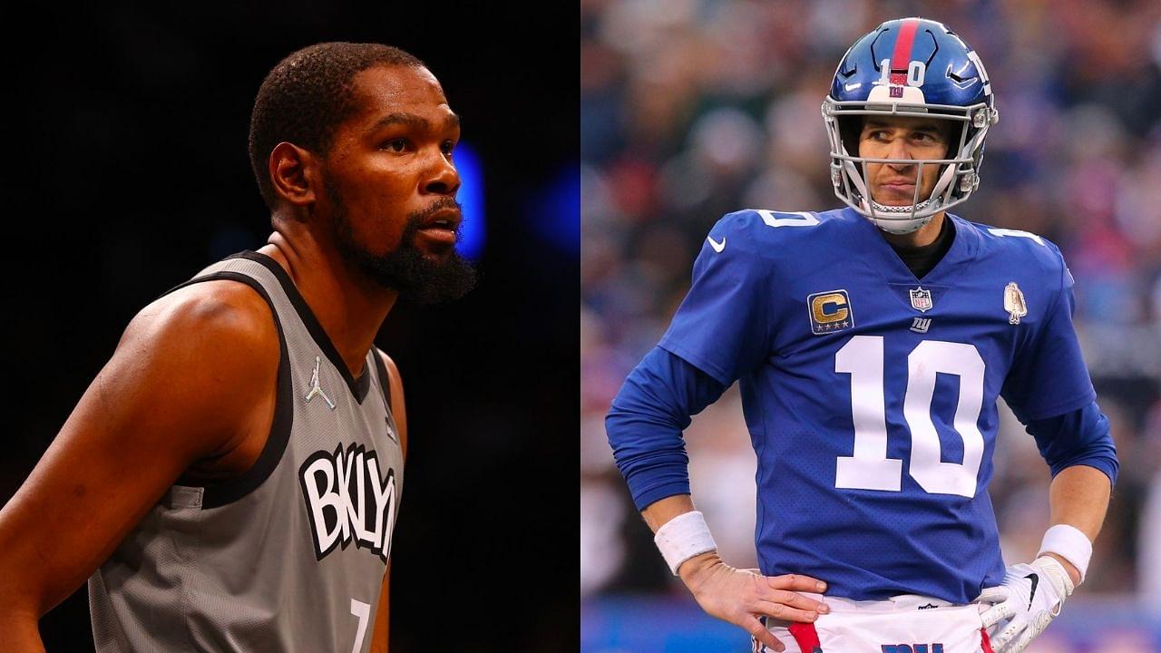 "Who recruited Kevin Durant harder, Texas or Golden State?": Eli Manning achieves perfect comedic timing as the Nets superstar appears on his late night show