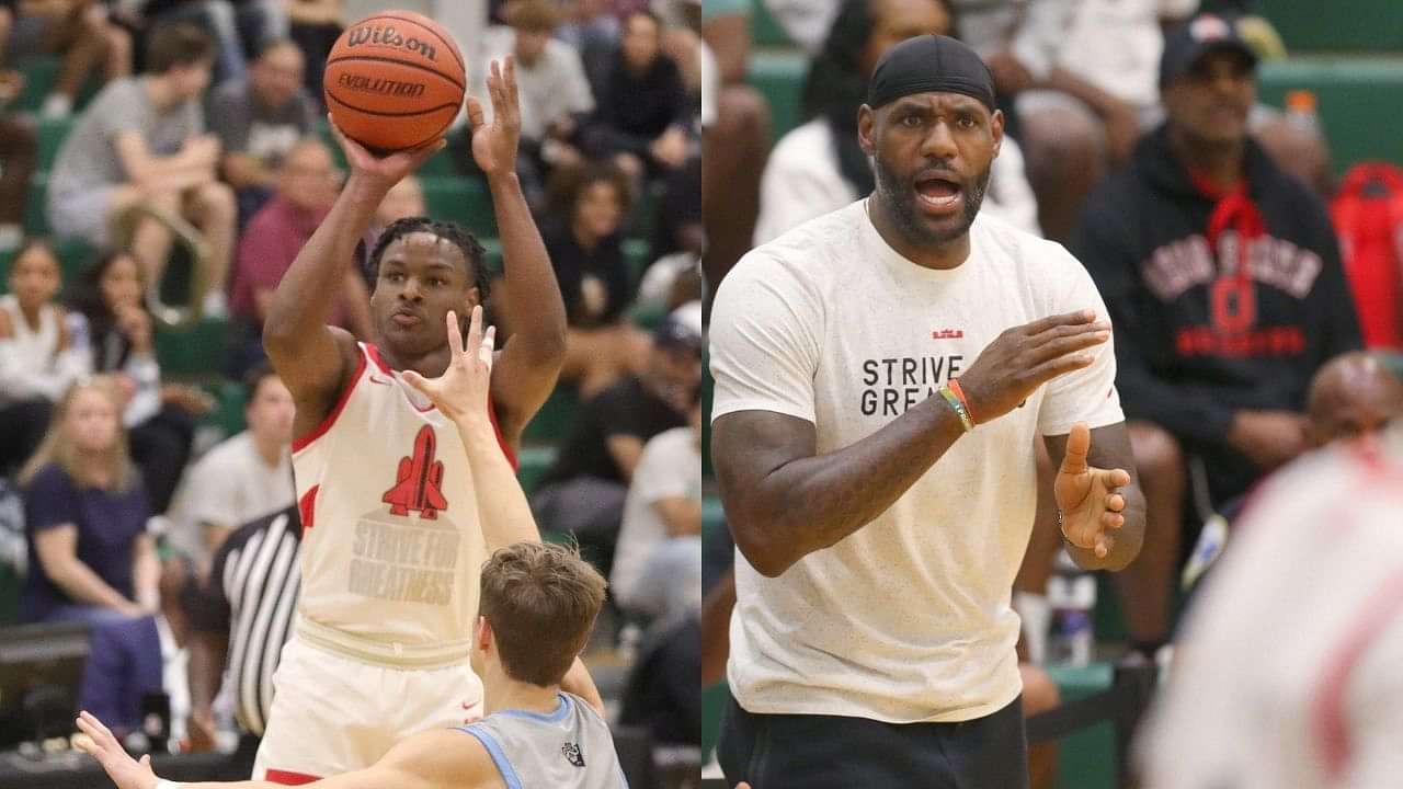 LeBron James, center, talks about his time at St. Vincent-St. Mary