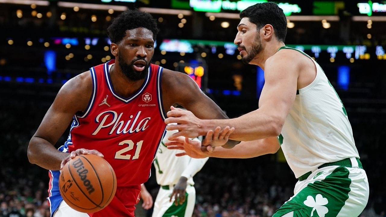 Cover Image for “Joel Embiid mocked Enes Kanter Freedom by singing the song ‘let freedom ring'”: Kendrick Perkins shares a hilarious insight into the Philly big man’s sensational 41-point double-double at the TD Garden