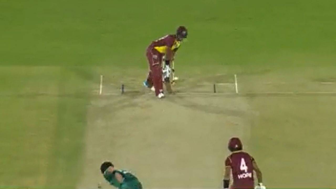 Mohammad Wasim Jr. castles Nicholas Pooran with inch perfect yorker during Pakistan vs West Indies 1st T20I in Karachi