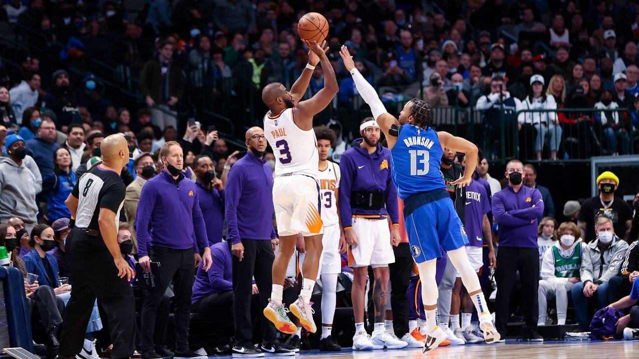 "Why couldn't Chris Paul do this during the Finals?!": NBA Twitter speaks out as Suns star hits three with a hand in his face to ice the game vs Mavericks