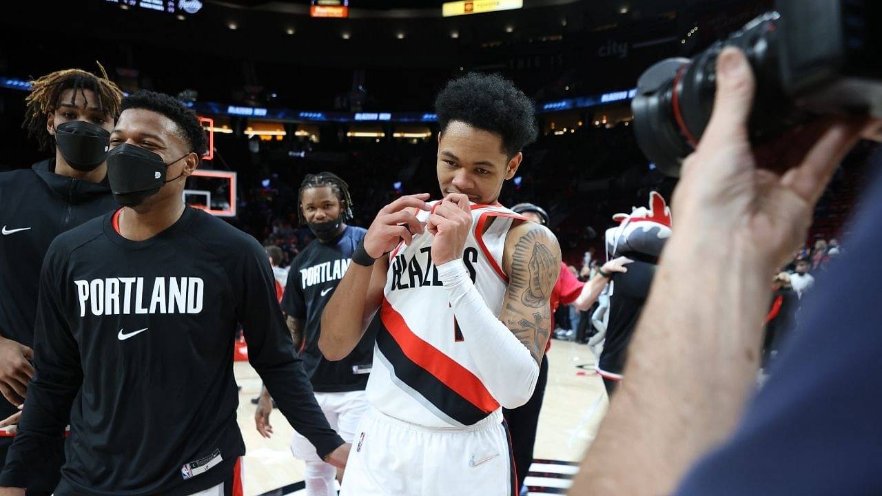 "I dedicate this whole game to my grandpa, who died last night from cancer": Anfernee Simons gets emotional post scoring a career-high 43-points in a win against Trae Young and co