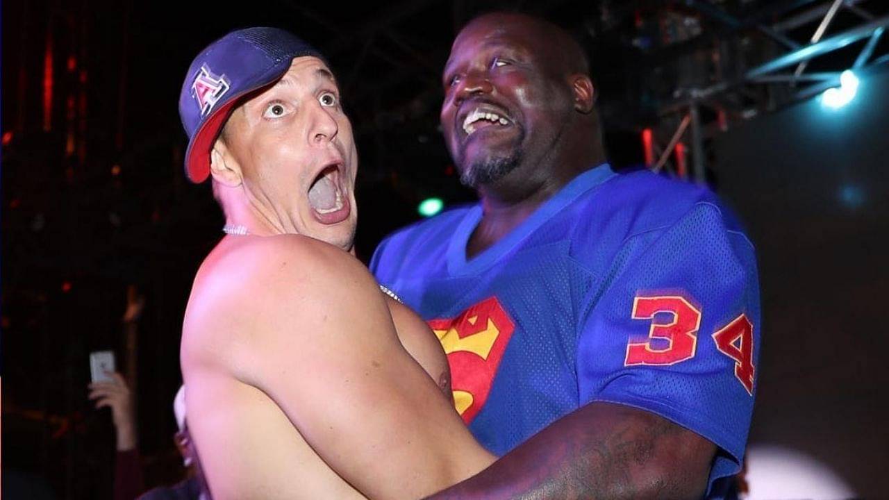 "Rob Gronkowski is the craziest white guy I've ever seen in my life": When Shaquille O'Neal carried the Bucs TE on his shoulders at Shaq's fun house.