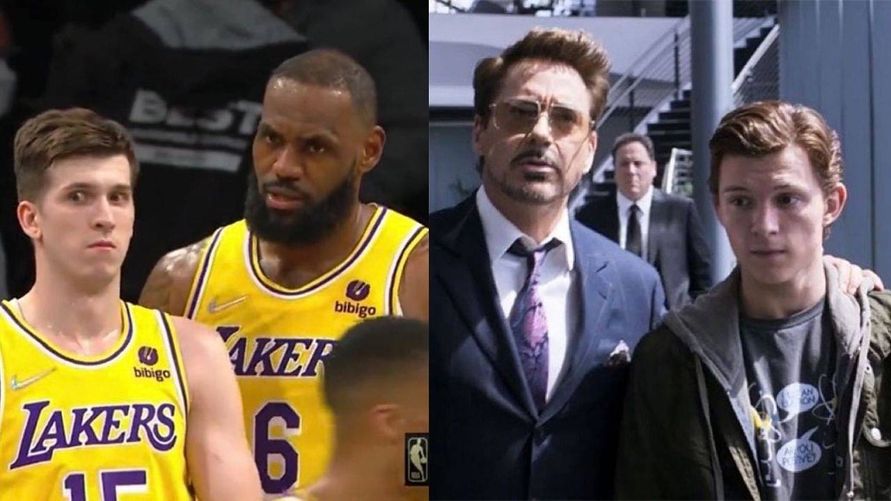 "There's a lil gray area in there Austin Reaves, and that's where you operate!": LeBron James compares himself to the Iron Man and the Lakers' rookie as Spider Man, re-creates a Homecoming scene