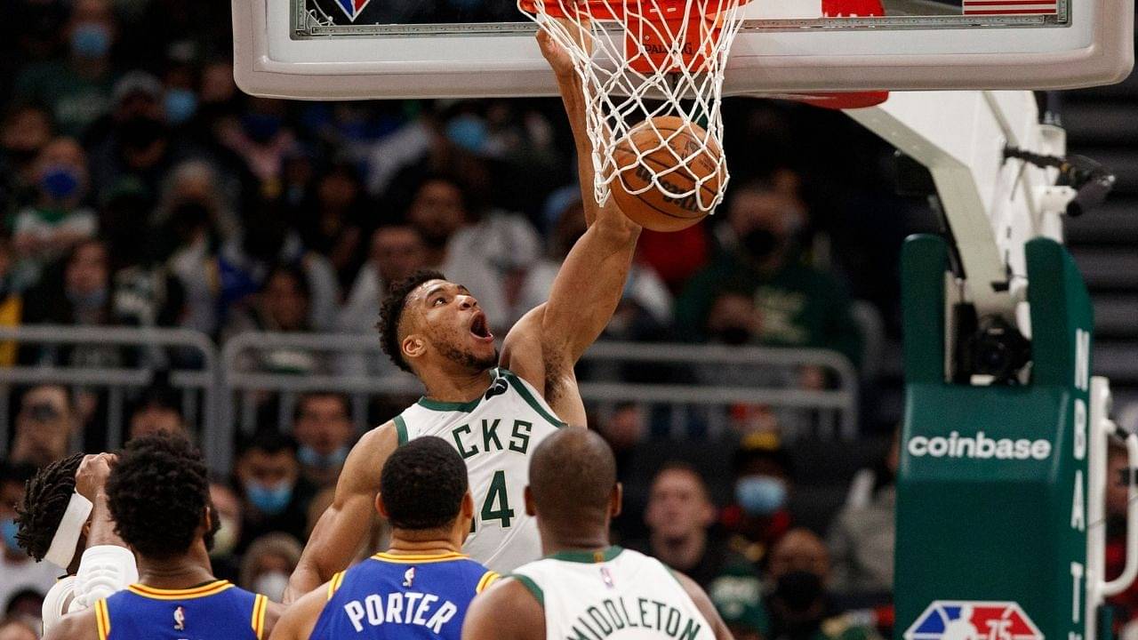 "Giannis Antetokounmpo is the first since the 1973-74 season to record game-highs in points, rebounds, assists, and blocks": The Greek Freak's big night against the Warriors was a once in a lifetime performance