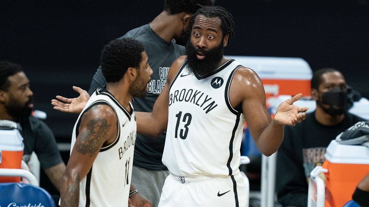 "I'mma give Kyrie Irving the shot!": James Harden replies hilariously when asked if Uncle Drew would play home games for the Brooklyn Nets