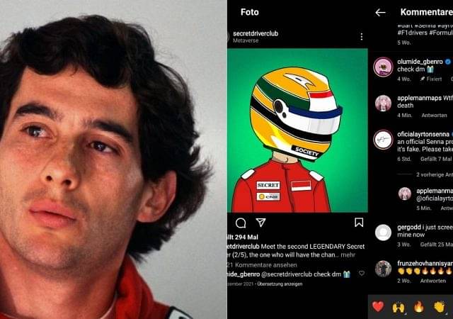 "Robbing his grave?"– Ayrton Senna's representation asks an NFT page to take down his image from the collection. 