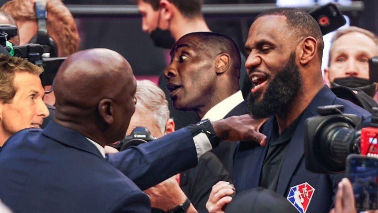 "Look at what they did to us, Skip Bayless!": Shannon Sharpe can't help but react as fans photoshop the duo into the background of Michael Jordan's and LeBron James' embrace