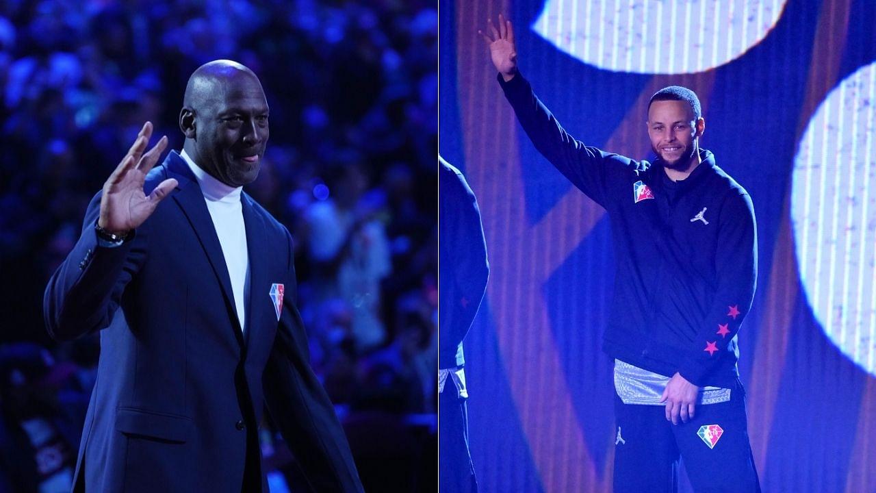 “Why is Michael Jordan getting a little too handsy with Stephen Curry?!”: NBA Twitter explodes as the GOAT gets way too comfortable while hilariously massaging the GSW MVP during the ASG