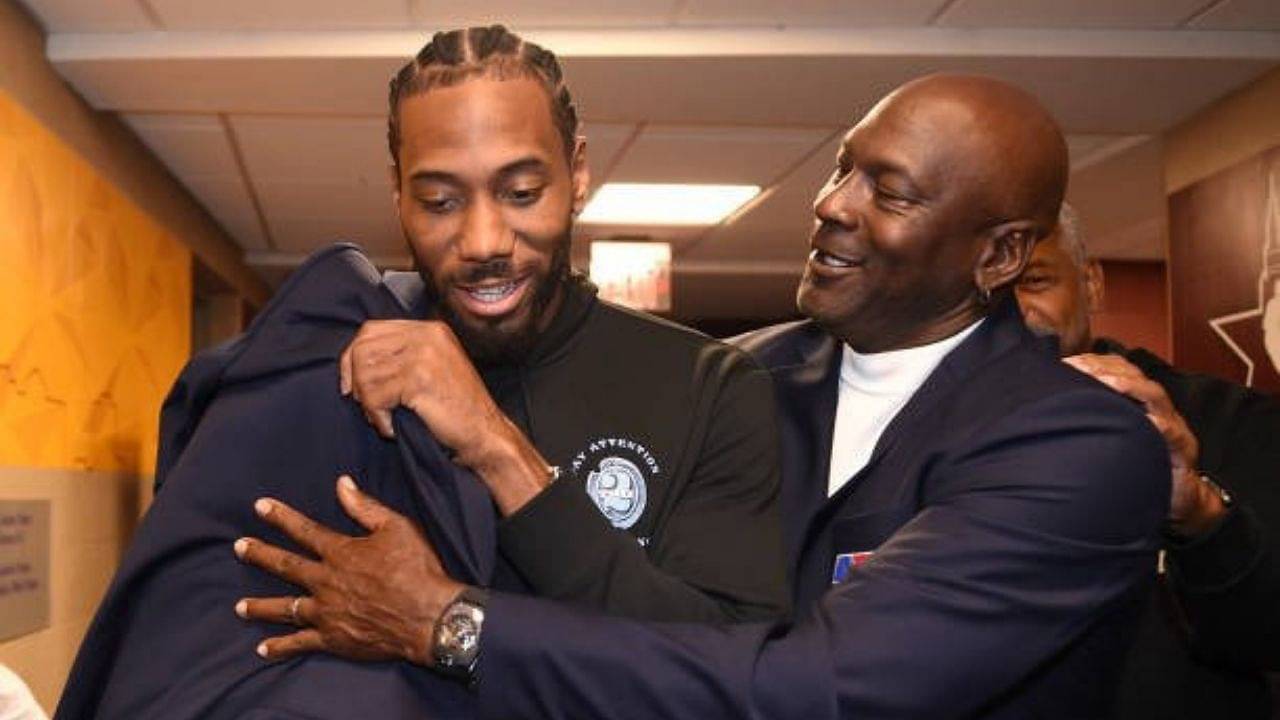 “Michael Jordan is the only person who can make Kawhi Leonard cheese like this”: Former Jordan athlete was all smiles at NB75 celebrations with the Bulls legend