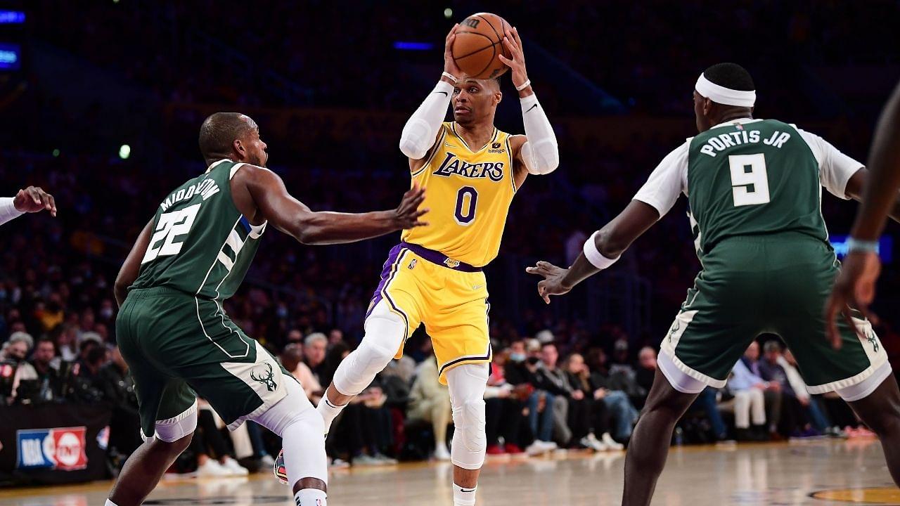 "I told Anthony Davis and LeBron James that I wished I could help them!": Lakers' Russell Westbrook shares his chat with his teammates after he was seen consoling them during the blowout against the Bucks