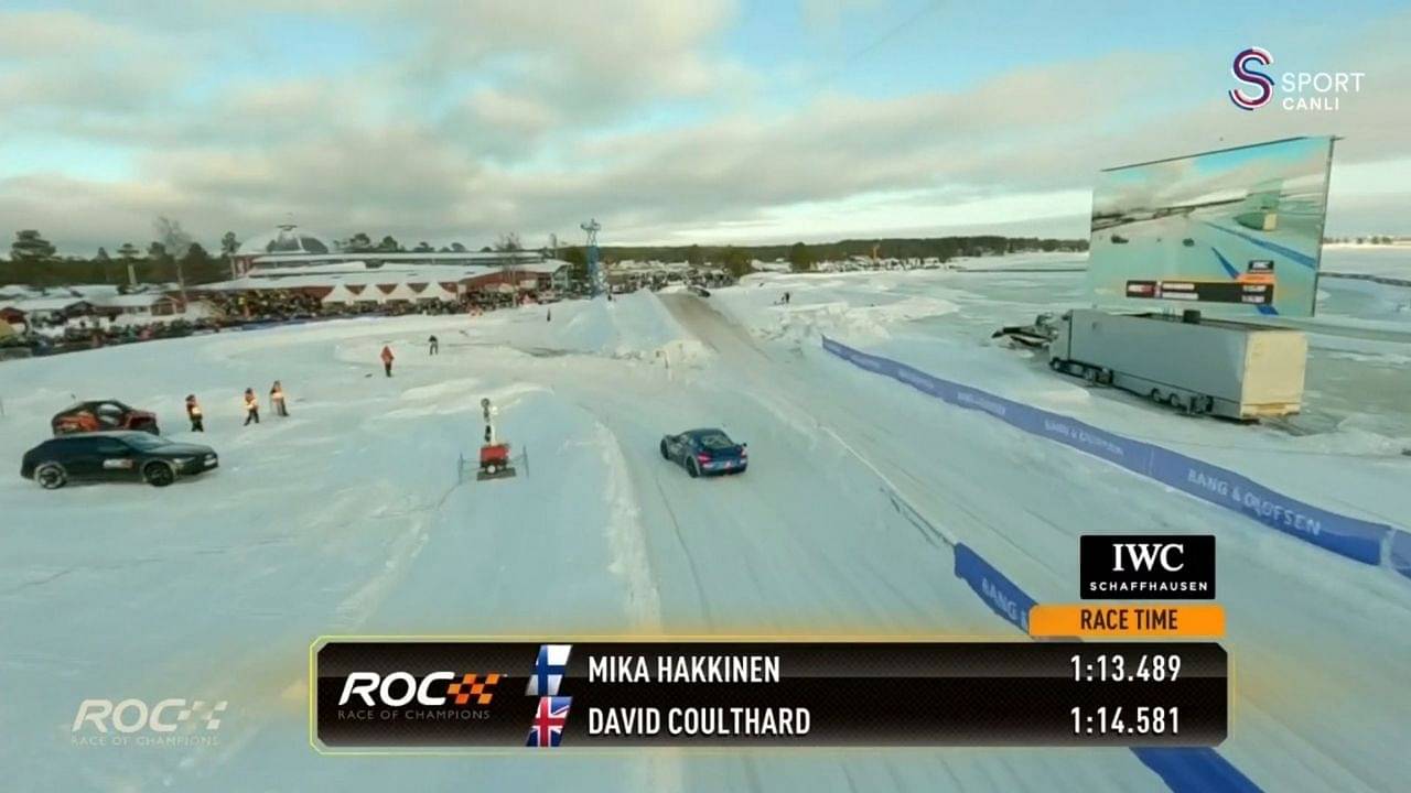 "Here comes Coulthard chasing down his teammate"– Watch David Coulthard takes on Mika Hakkinen on an ice ring