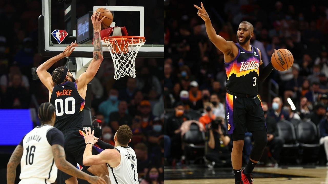 “JaVale McGee slapped the sh*t out of me”: Chris Paul hilariously confesses the Suns big-man celebrated a bit too hard during win over Kyrie Irving and the Nets