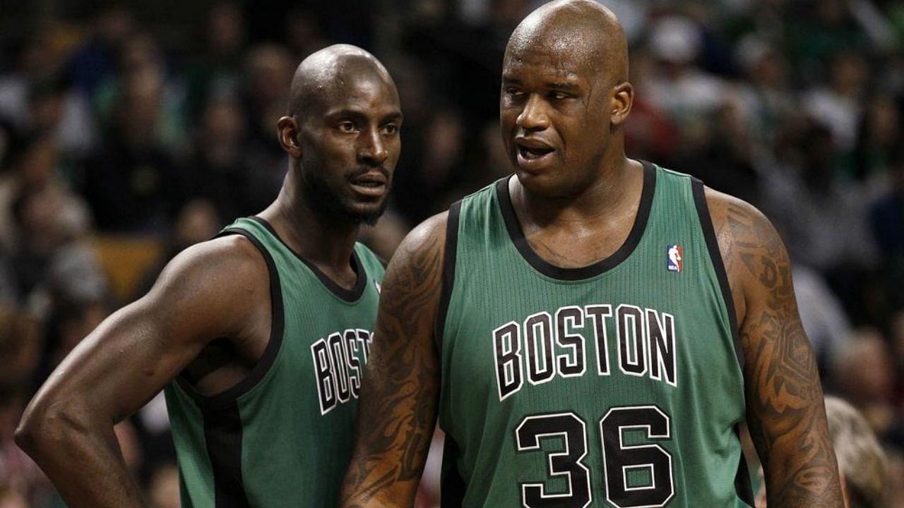 “Kevin Garnett called me this summer and said Diesel please join me!”: Shaq subjects Celtics fans to his horrid acoustics during the ‘Big Ticket’s’ jersey retirement