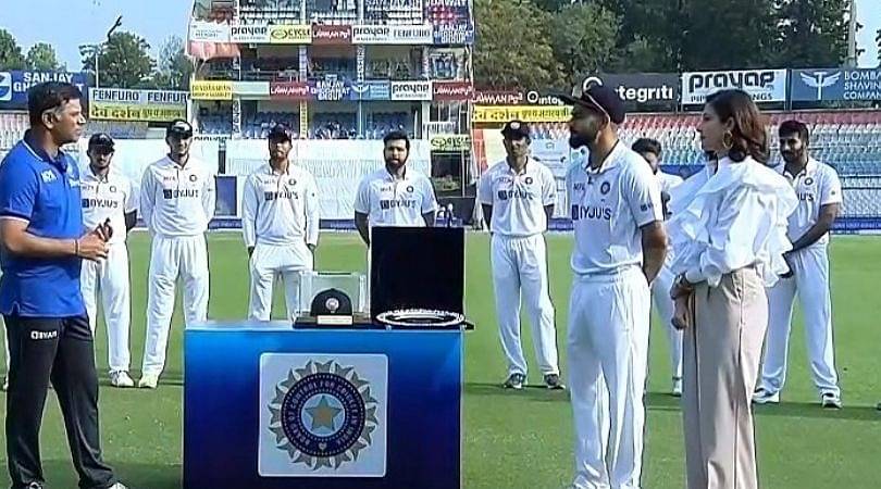 Virat Kohli Anushka Sharma felicitation video: Rahul Dravid presents special cap to Virat Kohli on playing 100 Tests for India