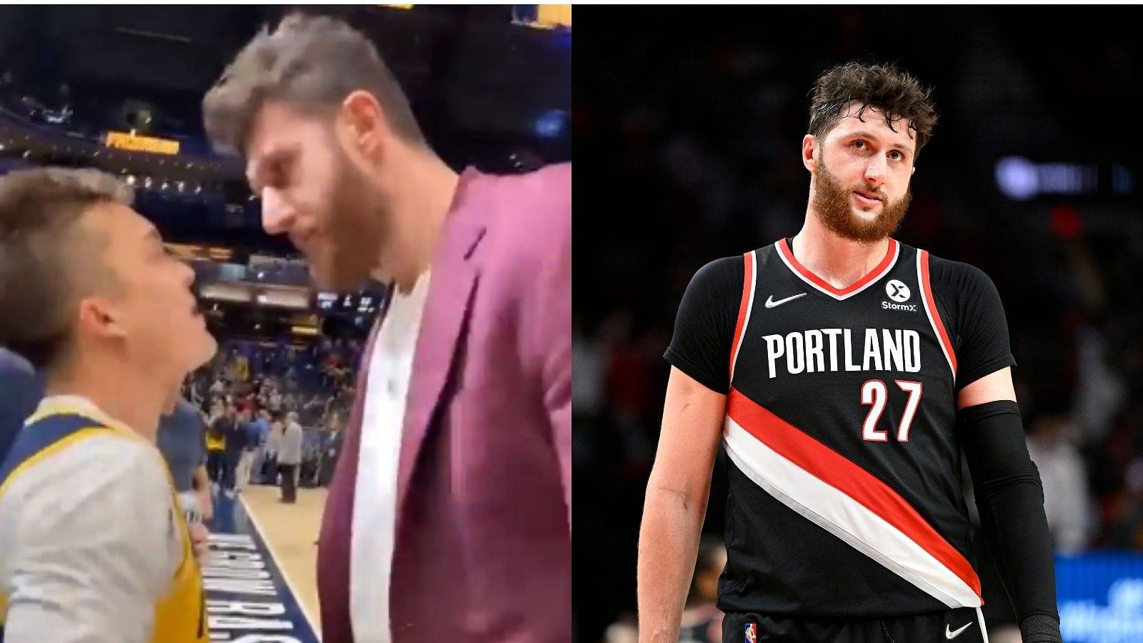 "Jusuf Nurkic tosses a fan's phone courtside": The Bosnian international first stares a guy down and then does something that will land him in trouble