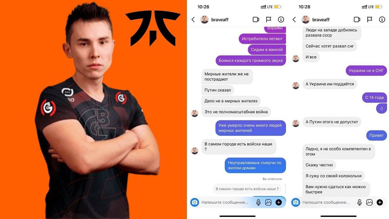 Braveaf gets suspended from the Fnatic Valorant roster as some disturbing screenshots emerge on his opinions on Russian/Ukraine