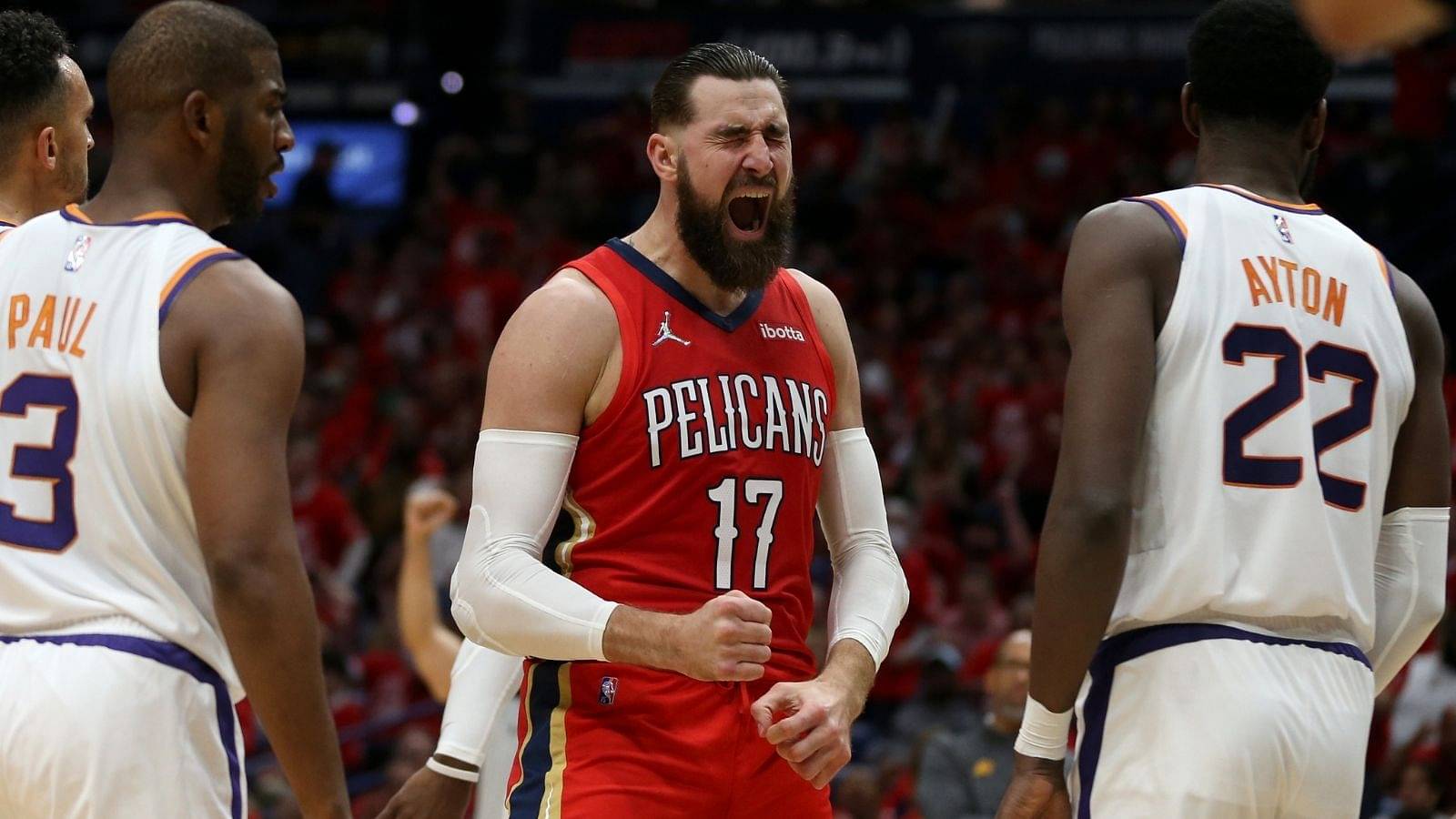 "Jonas Valanciunas OWNS Deandre Ayton": NBA Twitter reacts as Pelicans big man dominates Chris Paul and Co to level the series