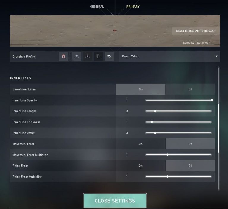 Guard Valyn Valorant settings Gear, Mouse Sensitivity, Crosshair, Key