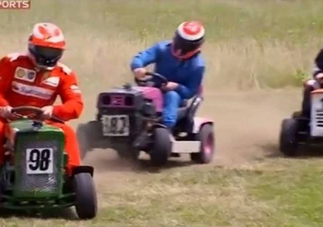 "These Lawnmowers are pretty fast, that's good fun"- Kimi Raikkonen races with F1 colleagues with Lawnmower