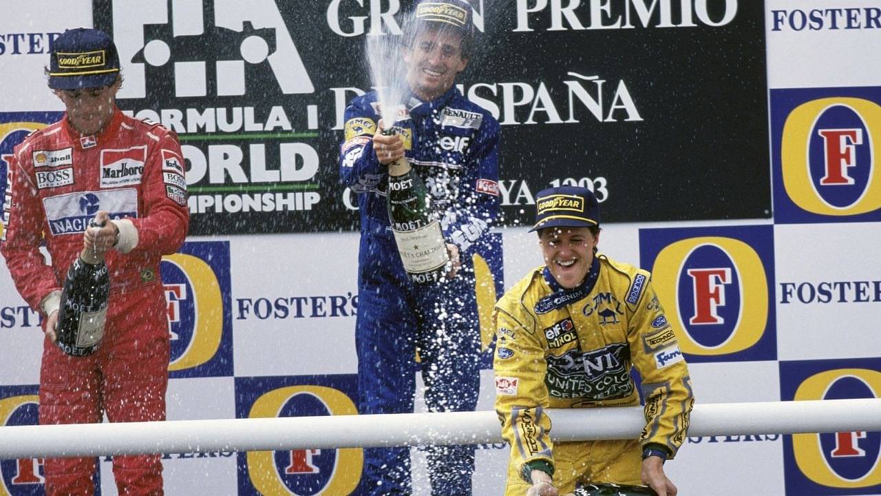 "Fourteen World Titles in one podium!"- Throwback to the only time Michael Schumacher, Ayrton Senna and Alain Prost stood on the podium together