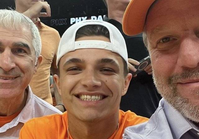 "A little father son activity between Zak Brown and Lando Norris"- F1 Twitter reacts as the McLaren star watches Devon Booker and the Phoenix Suns crush the Mavericks