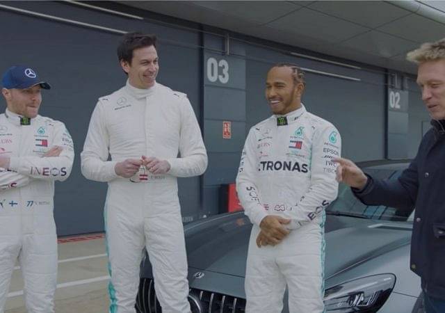 "Hoping to get a good start and then play with Toto Wolff"- Throwback to Lewis Hamilton and Valtteri Bottas racing their Mercedes boss around Silverstone