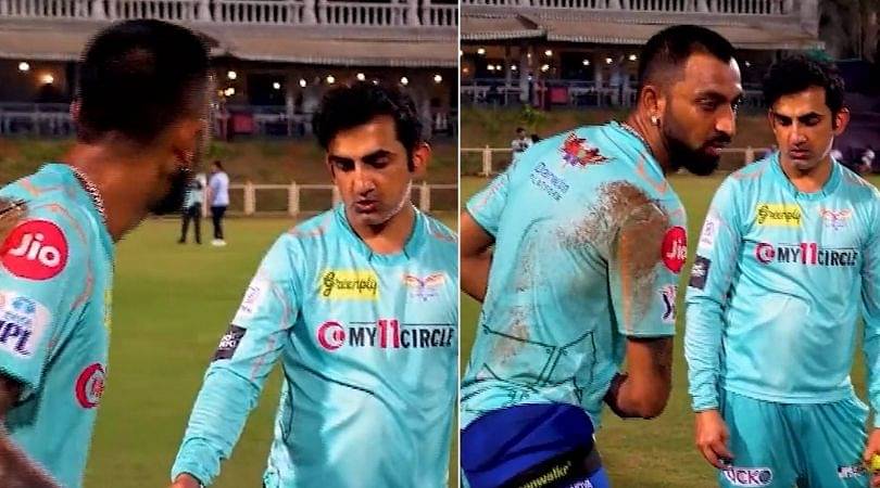 Gautam Gambhir was seen giving some batting tips to Lucknow's all-rounder Krunal Pandya during the training session.