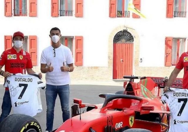 "Cristiano Ronaldo meeting Carlos Sainz and Charles Leclerc"- Throwback to when the Manchester United star met the Ferrari duo at Fiorano