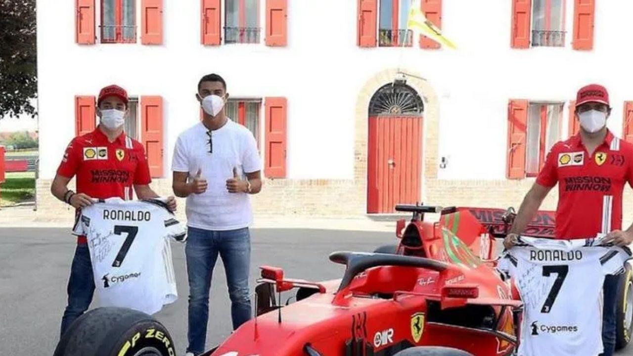 "Cristiano Ronaldo meeting Carlos Sainz and Charles Leclerc"- Throwback to when the Manchester United star met the Ferrari duo at Fiorano