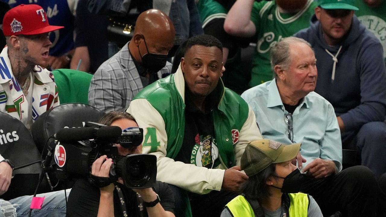 Paul Pierce pulled up today to support the Celtics. The 2008 NBA champion rocked a green jacket and talked smack to the Warriors fans, flashy.