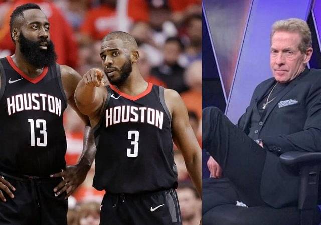 "Chris Paul made fun of James Harden's 'man-b**bs'": $17 Million worth Skip Bayless really read out a fake report on National TV