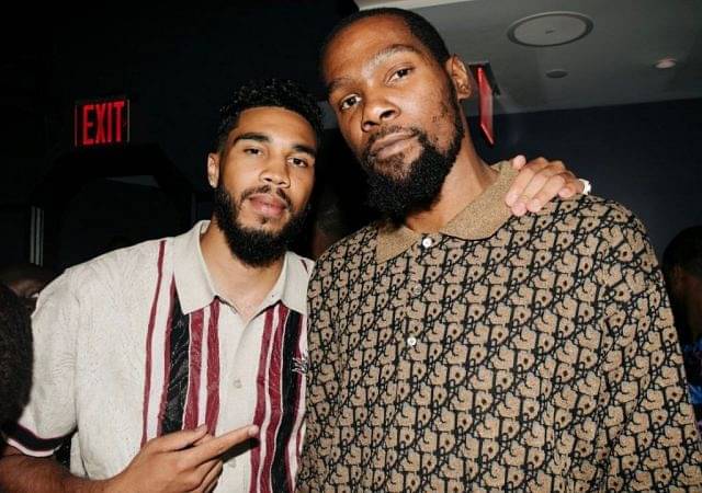 "Are Jayson Tatum and Kevin Durant tampering already?!": Rumors fly absolutely wild as 6'9" Celtics star seen outside with in-demand Nets man