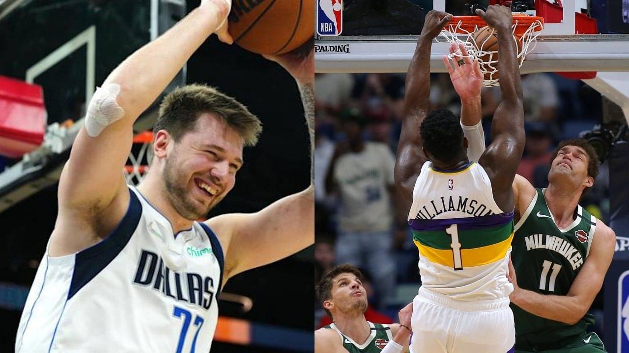 “I don’t need Zion’s 45-inch vert, I have it already!”: Luka Doncic hilariously puts his bounce alongside Zion Williamson at Jordan event