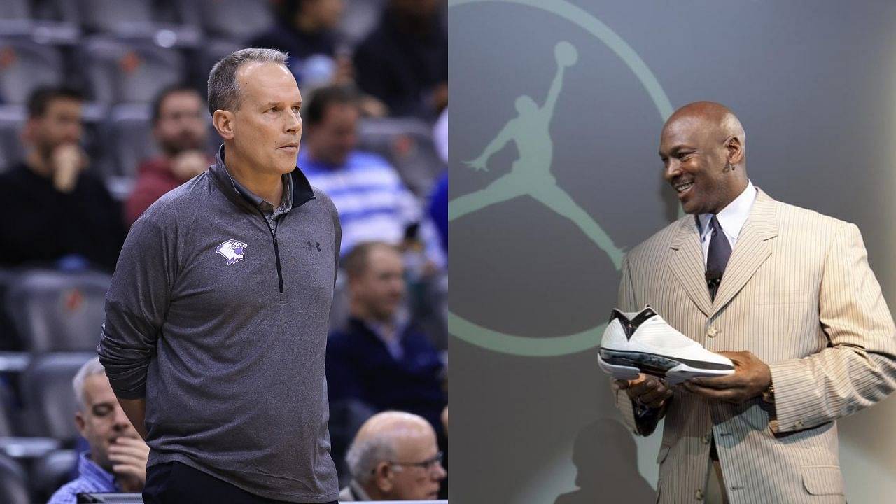 Billionaire Michael Jordan hilariously jammed a new pair of Air Jordans into 12-year-old Chris Collins' chest