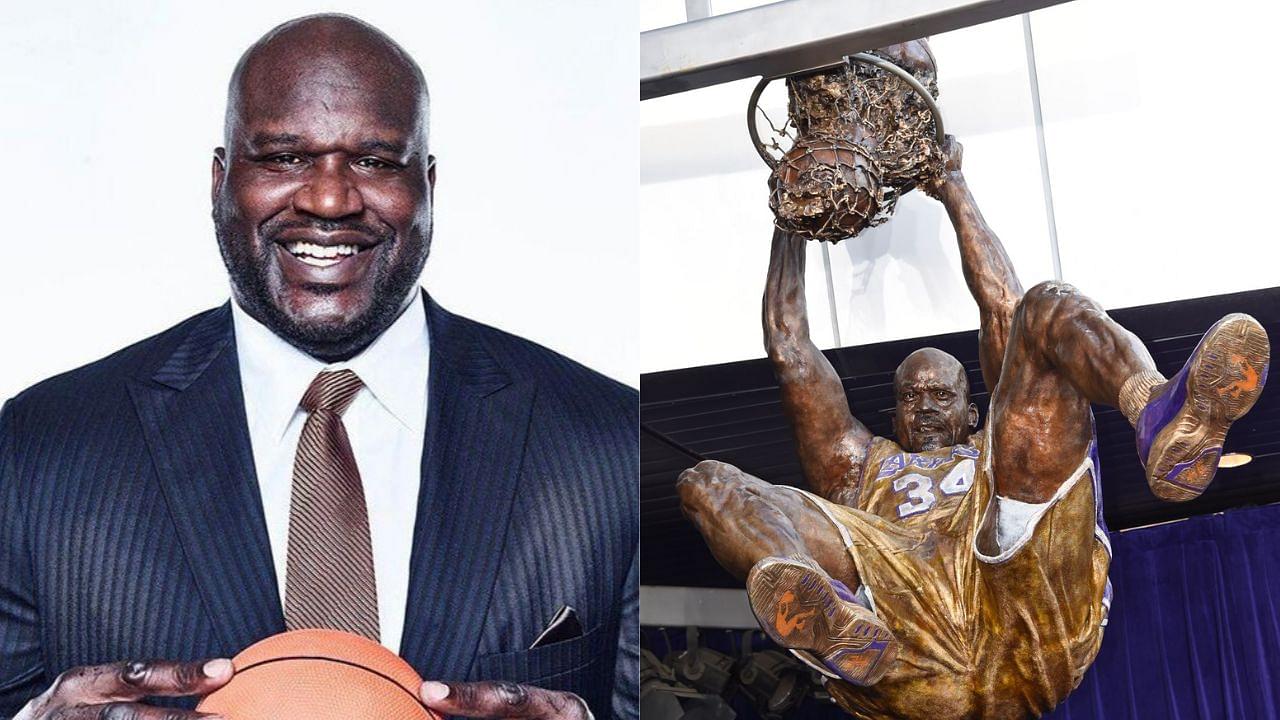 7ft Shaquille O’Neal’s statue outside Staples center is only 2ft larger than him, weighing 1000 pounds and crushing the rim