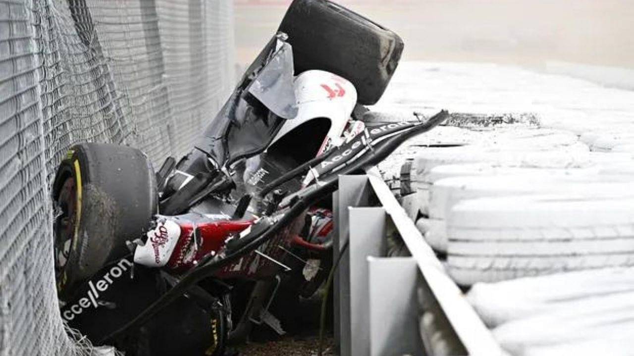 F1 cameraman runs away to avoid getting hit by Guanyu Zhou's crash at British GP