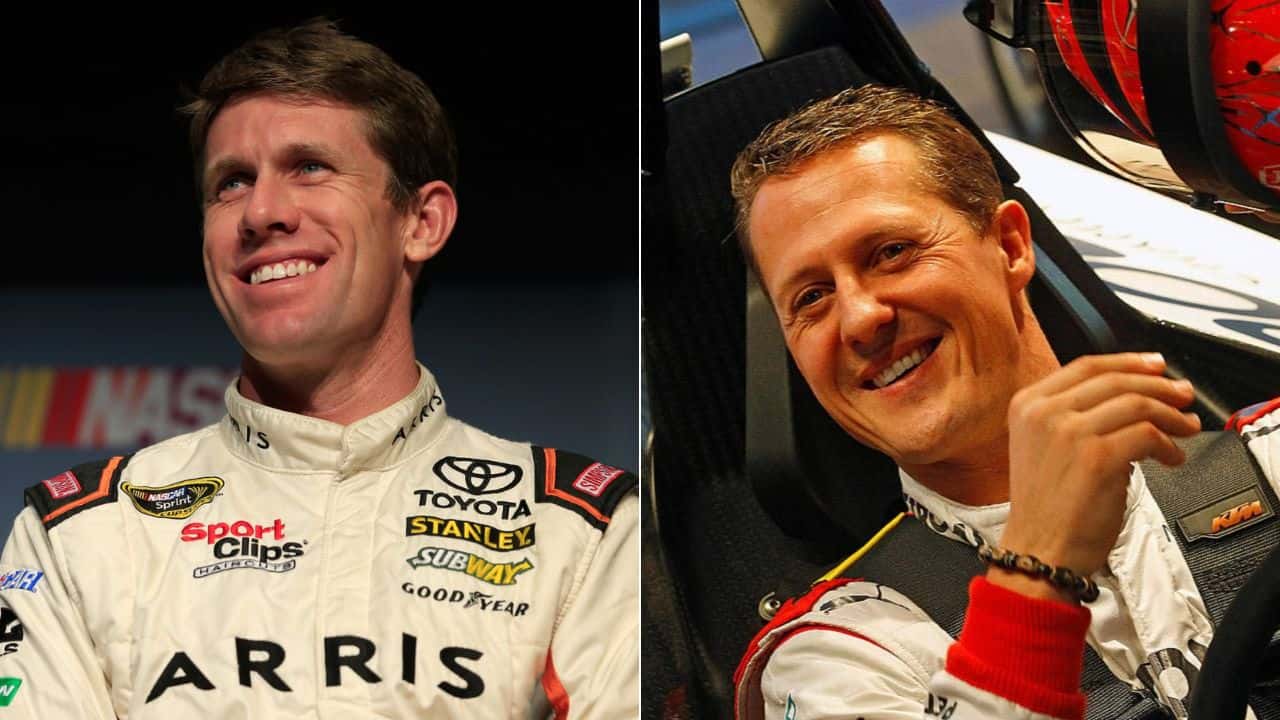When 28 NASCAR race winner Carl Edwards defeated Michael Schumacher by
