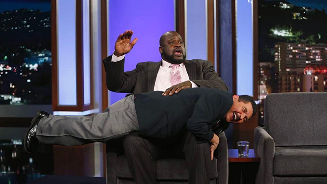 7 ft Shaquille O'Neal hoisted 5'2" Guillermo on his shoulders in an epic crossover between the two entertainers