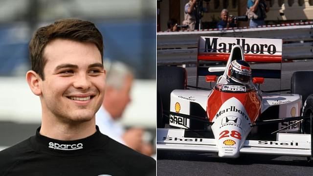 McLaren test driver Pato O' Ward takes Ayrton Senna's championship winning MP4/5B for a spin in California