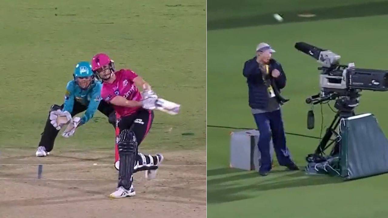 Erin Burns smashed a six on Amelia Kerr's delivery which directly smashed the camera in WBBL 08 game between Sydney Sixers vs Brisbane Heat.