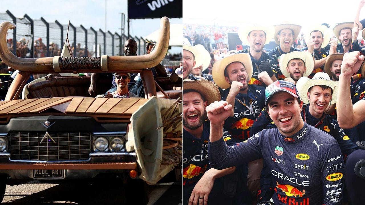 Sergio Perez along with Red Bull crew invaded Shaquille O'Neal's customised Cadillac ahead of USGP podium celebration