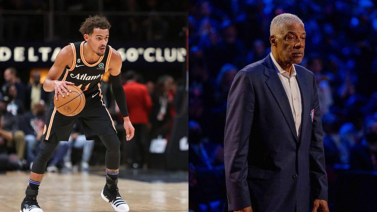 6'1" Trae Young dapped up Julius Erving courtside before dropping 26 on NBA legend's former team