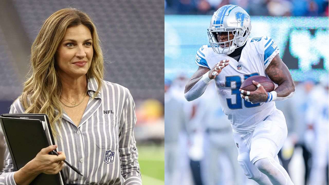 Fox TV reporter Erin Andrews talks to Green Bay Packers' Jamaal Williams  before an NFL divisional playoff football game against the Seattle Seahawks  Sunday, Jan. 12, 2020, in Green Bay, Wis. (AP