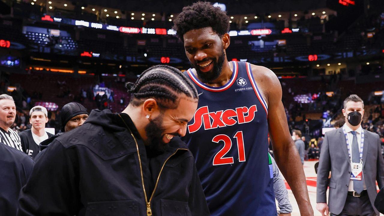 7ft Joel Embiid, Who Trash Talked Drake During 2022 Playoffs, Used Bar From 'Rich Flex' as Instagram Caption